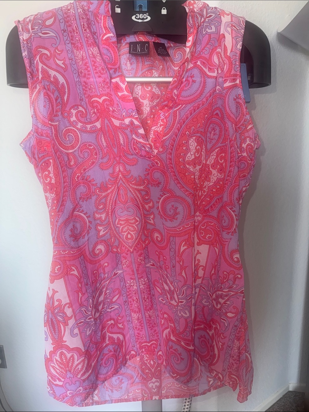 INC Silk & Cotton Pink & Purple Paisley Sleeveless Blouse